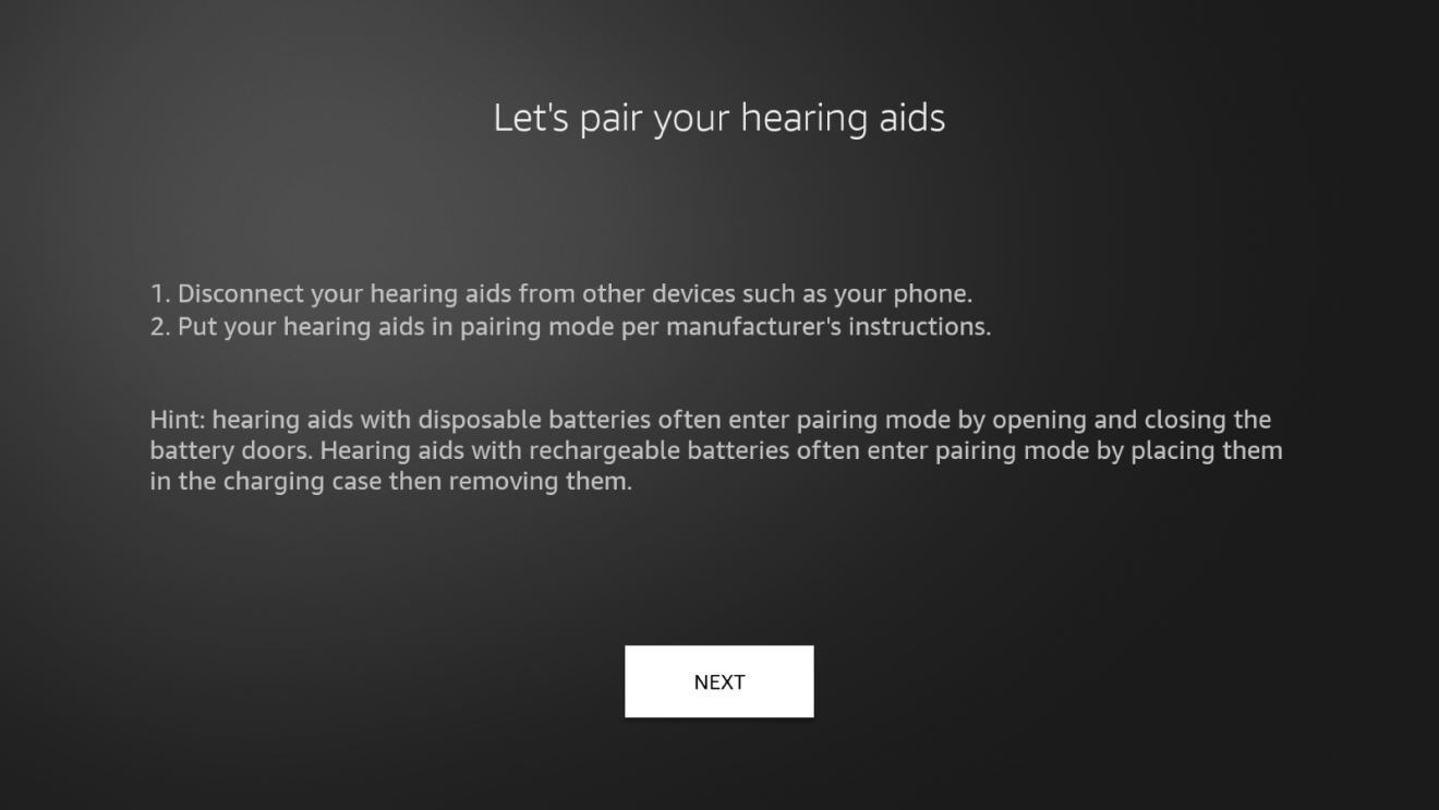 Instructions for pairing hearing aids with Fire TV