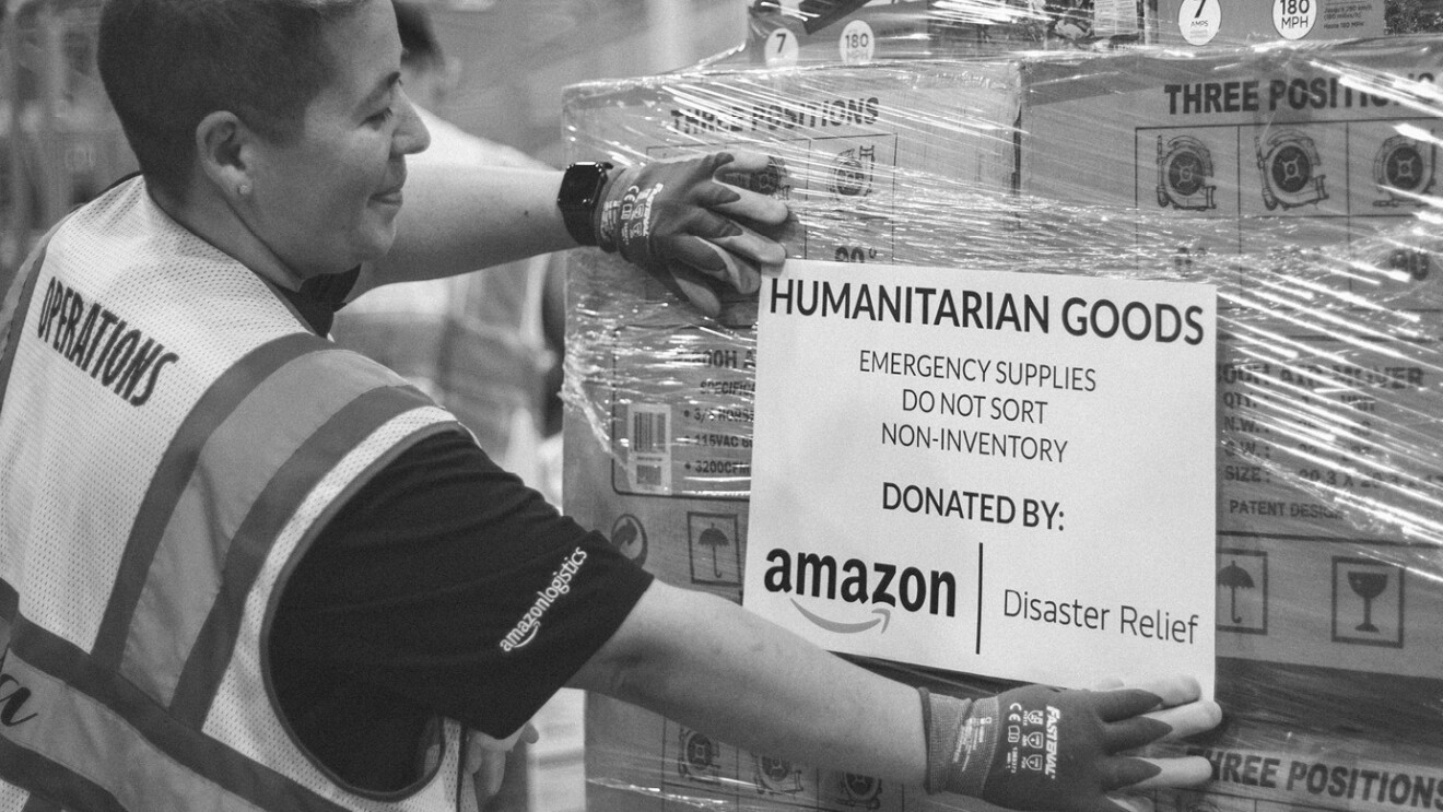 Amazon employees work together to ship disaster relief supplies to Puerto Rico.