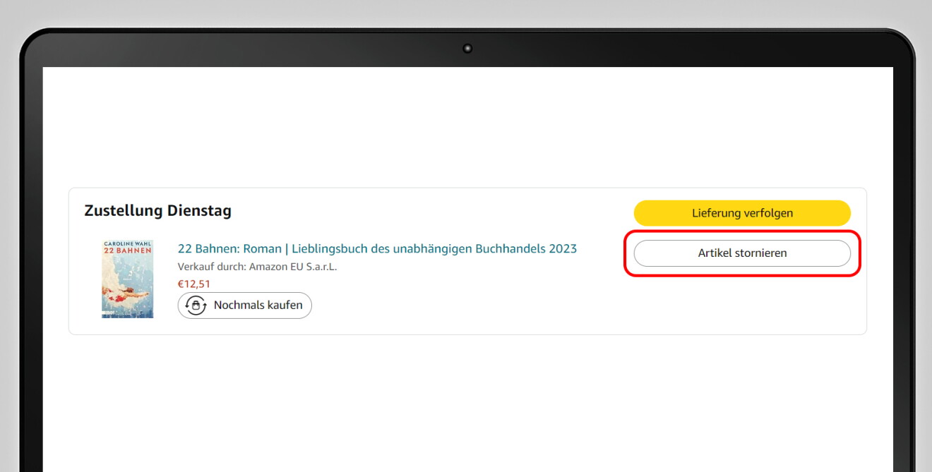 Ein Screenshot die aufweist, wie man eine Bestellung storniert.