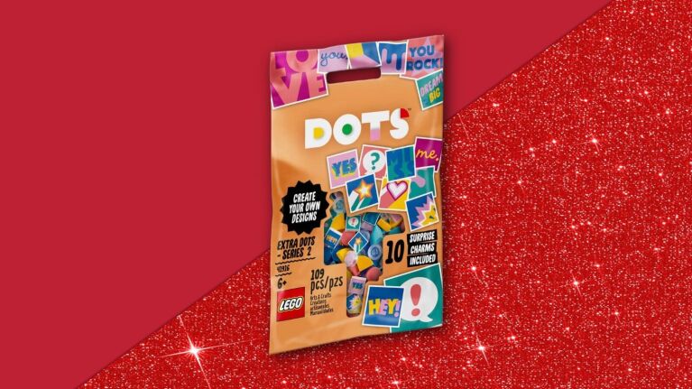 LEGO DOTS Extra Series 2 craft kit on red glittery background