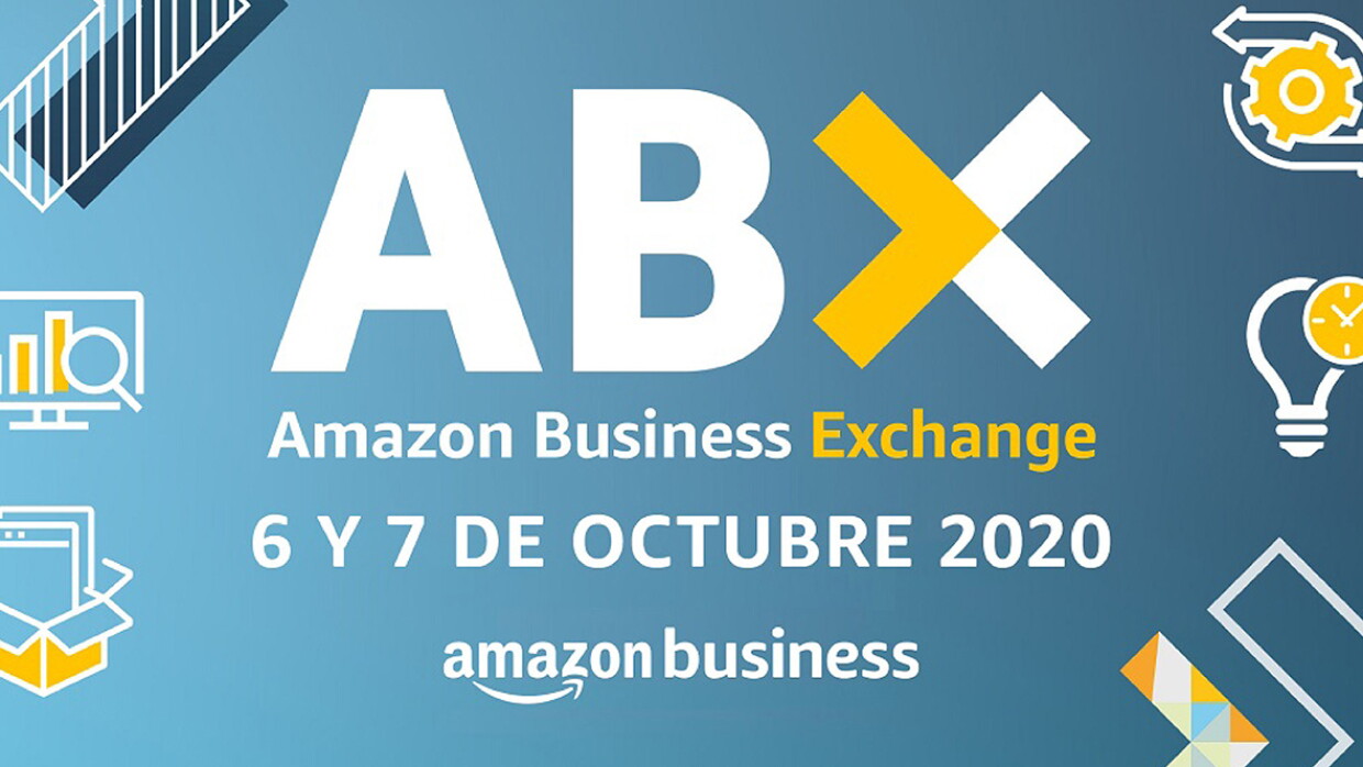 AmazonBusiness Exchange, 6 y 7 de octubre 2020. Cartel publicitario con el siguiente texto ABX Amazon Business Exchange, 6 y 7 de octubre 2020, amazon Business