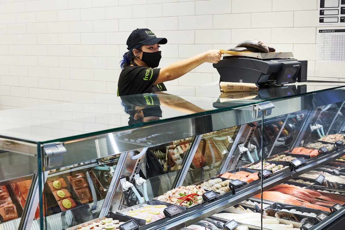 Food inside an Amazon Fresh grocery store in Woodland Hills, California. 