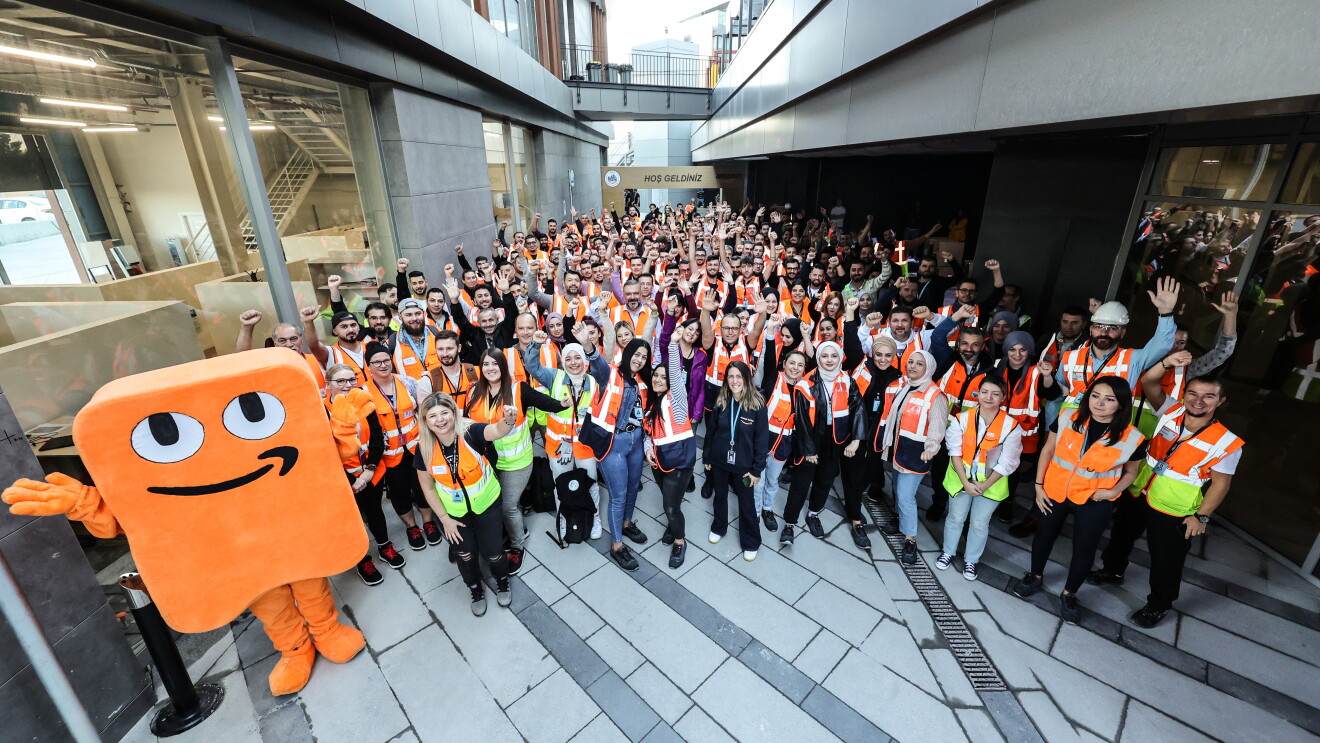 Amazon staff outside the first fulfilment centre in Turkey