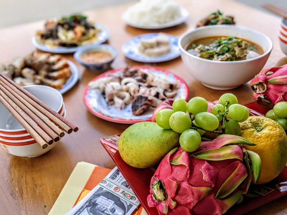 multiple food table offerings located throughout key parts of the home