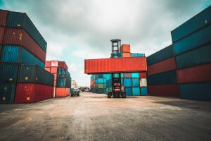 View of cargo containers at a shipping port 