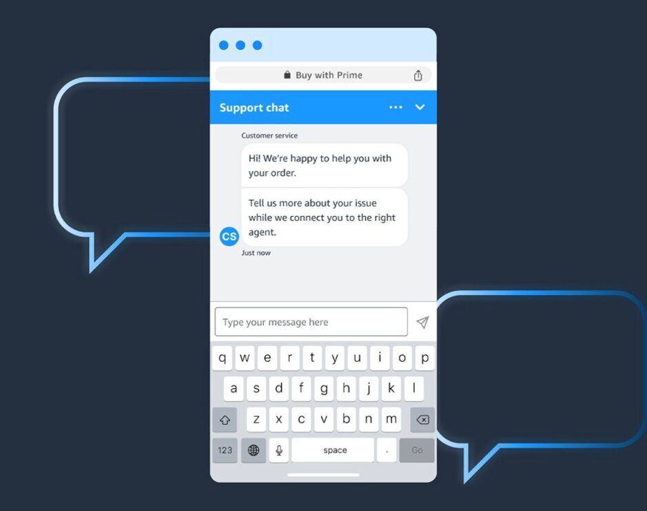 Screenshots of the live chat feature available when using Buy with Prime.
