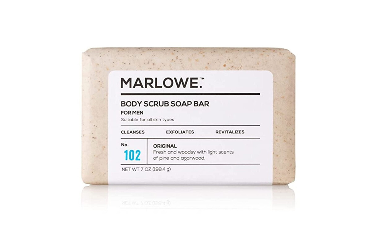 A photo of a men's body scrub soap bar made by Marlowee.