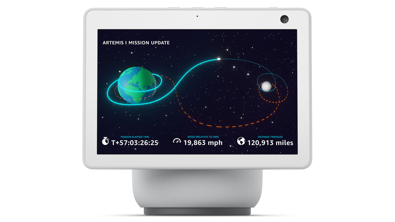 Artemis mission update displayed on an Alexa Echo display