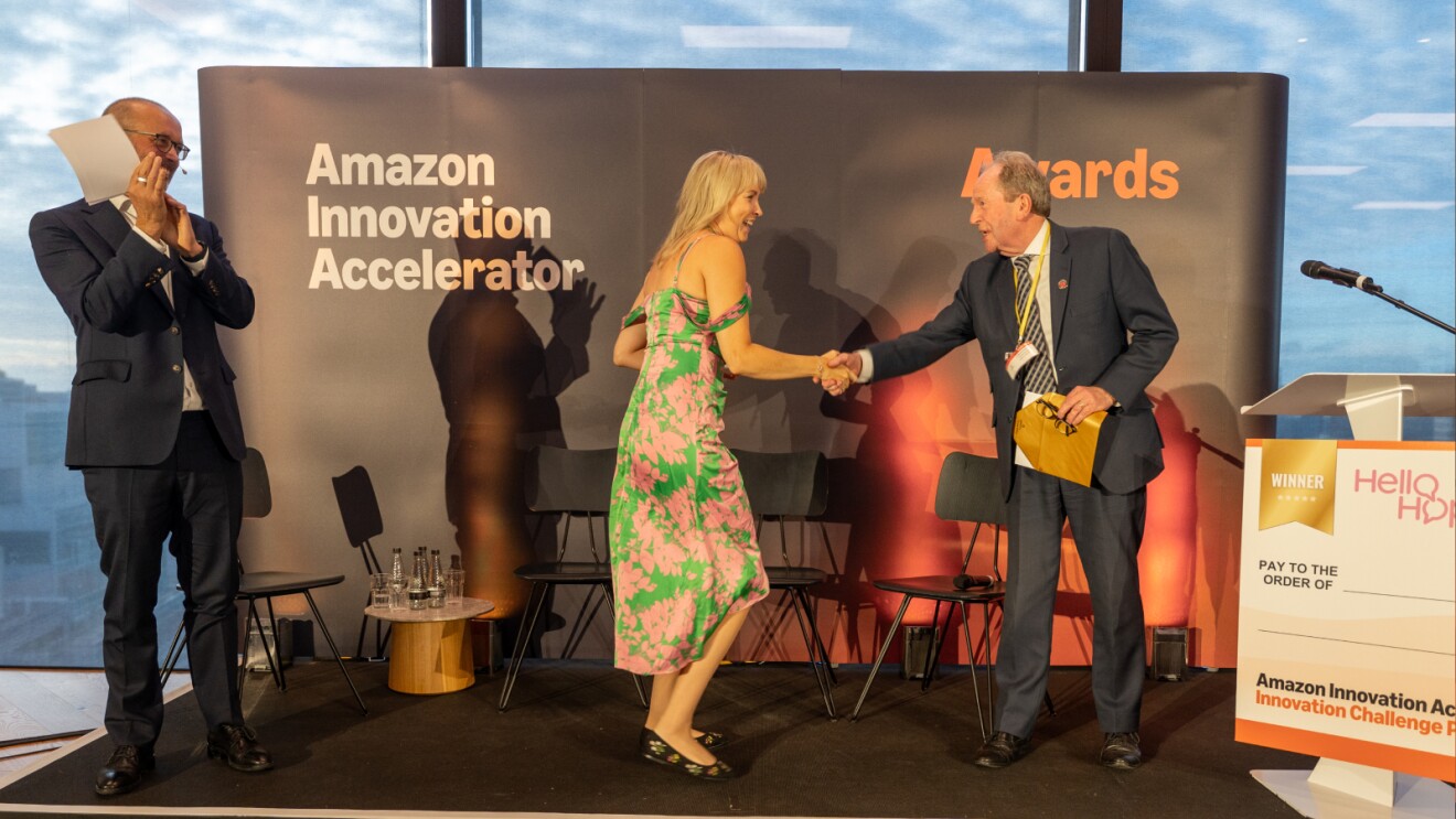 HelloHope winning at award ceremony at Amazon Innovation Accelerator event