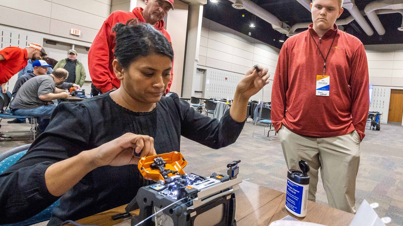 A photo of Anu Chacko, who participated in a fiber-optic fusion splicing certificate course hosted by Amazon Web Services (AWS) and Sumitomo Electric Lightwave.