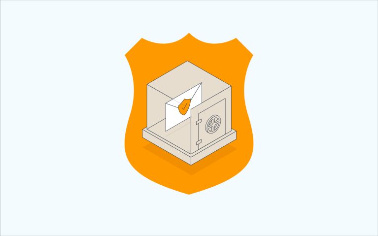 An illustration of a shield with a safe that has an envelope locked in it. 