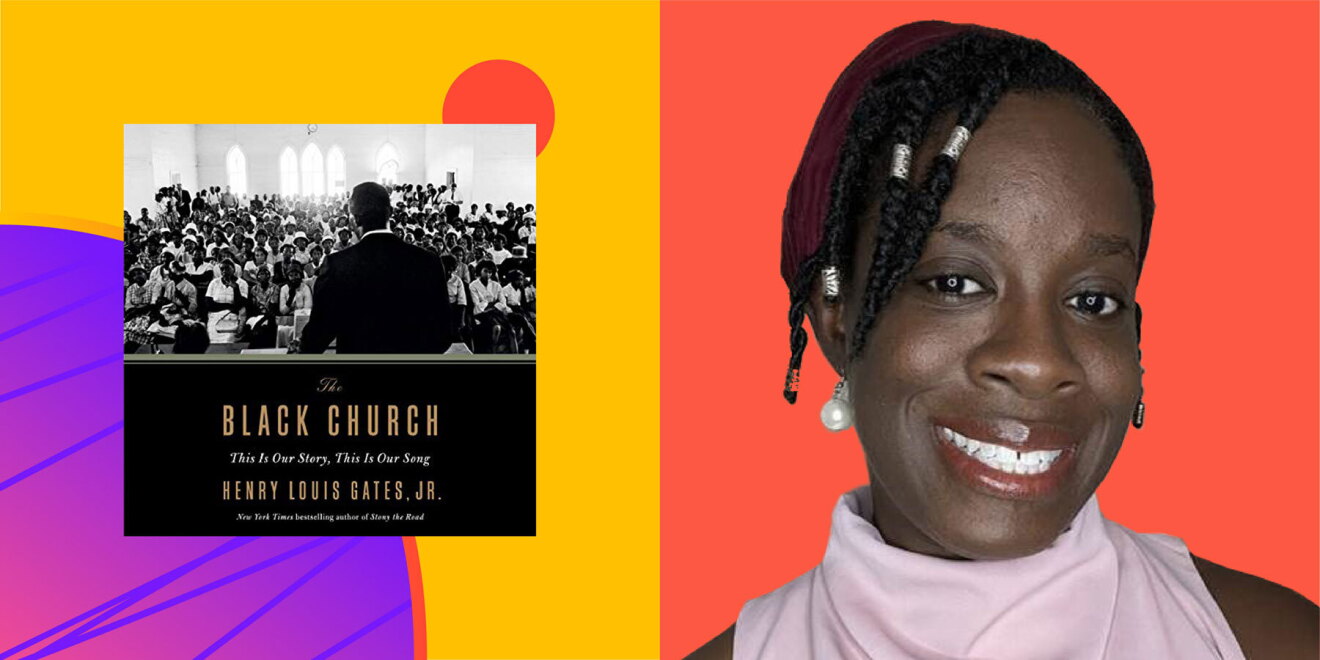 An image of a book cover on the left and a headshot of Michelle Hargrove on the right with a colorful background.