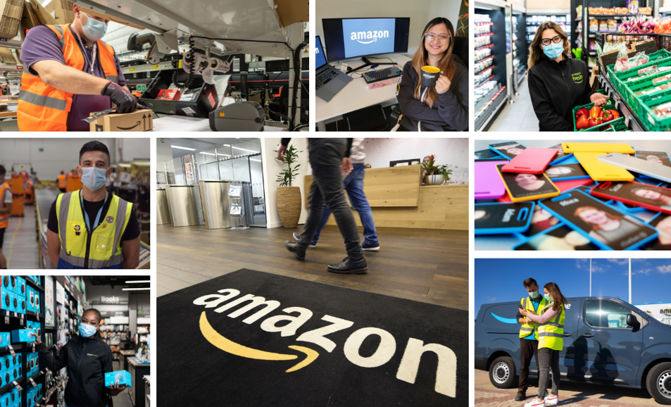 Collage of EU pictures with Amazon employees