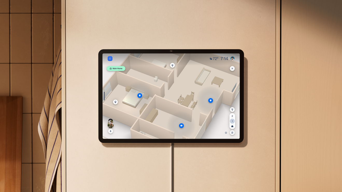 An Echo Show 16, mounted on a wall