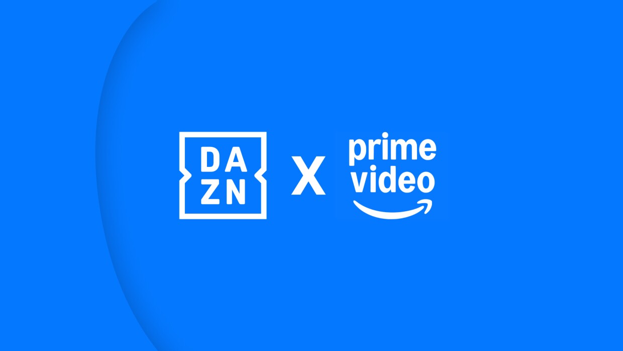 DAZN and Prime Video logos on blue background

