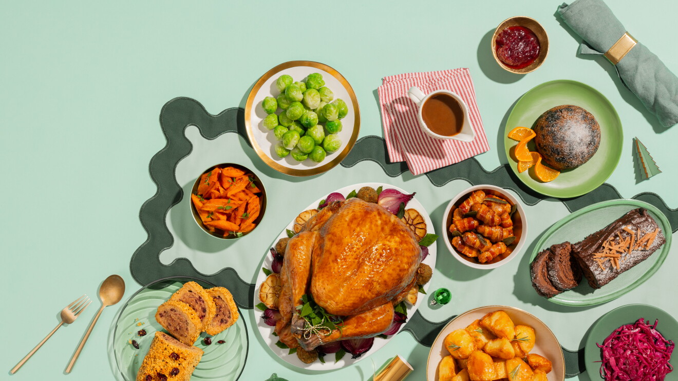 A Christmas spread featuring food available on Amazon Fresh
