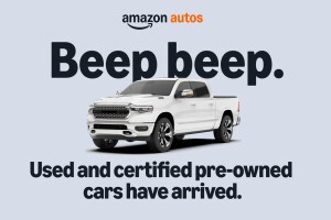 Amazon Autos promotion for certified pre-owned cars with truck image