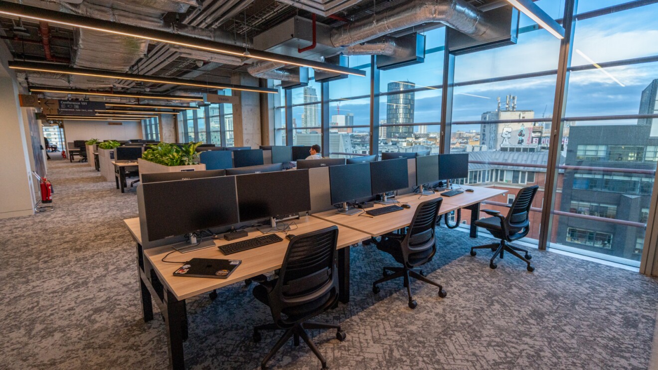 Modern open-plan office with panoramic city views