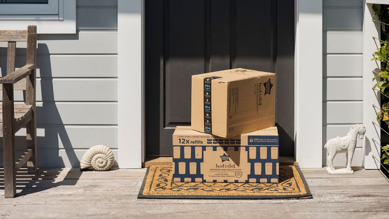 Two Amazon packages delivered to a doorstep 