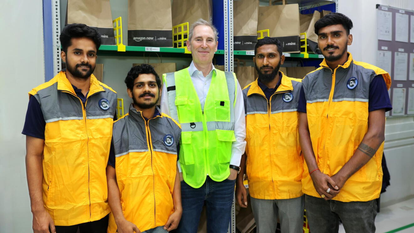 Amazon CEO Andy Jassy at an Amazon Now micro-fulfilment centre