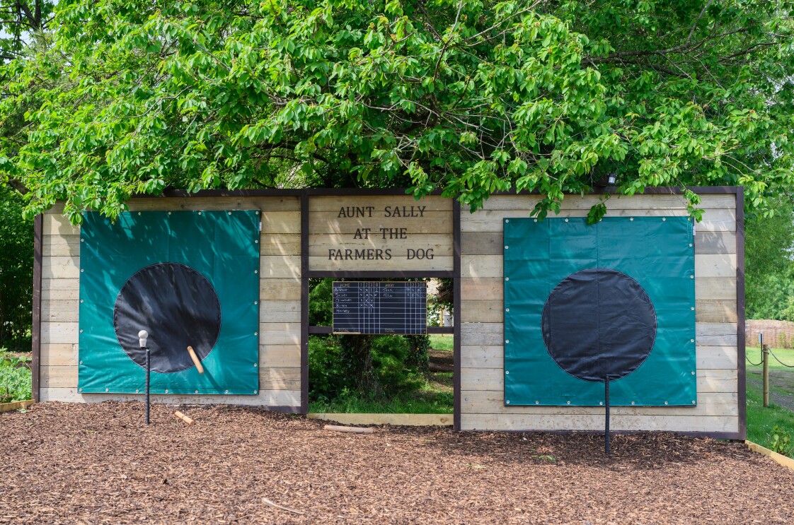 A game of Aunt Sally at The Farmer's Dog in Burford, Jeremy Clarkson's proper British pub from Clarkson's Farm season 4