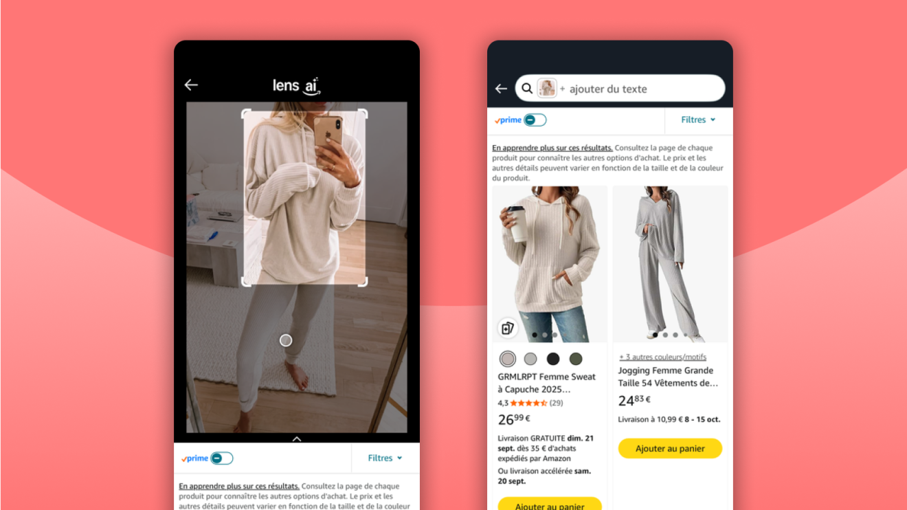 Application d'objectif IA comparant la photo de l'utilisateur aux options de vêtements en ligne