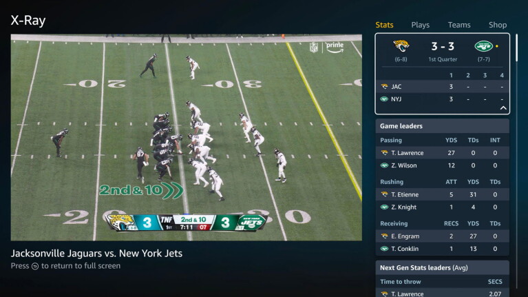 A screen showing a game for Thursday Night Football Next Gen Stats.