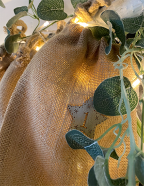 Spray painted white branch stylist’s own. Jute Hessian Drawstring Pouch, Small