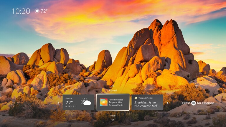 A screenshot of a Fire TV home screen showing an image of the desert.