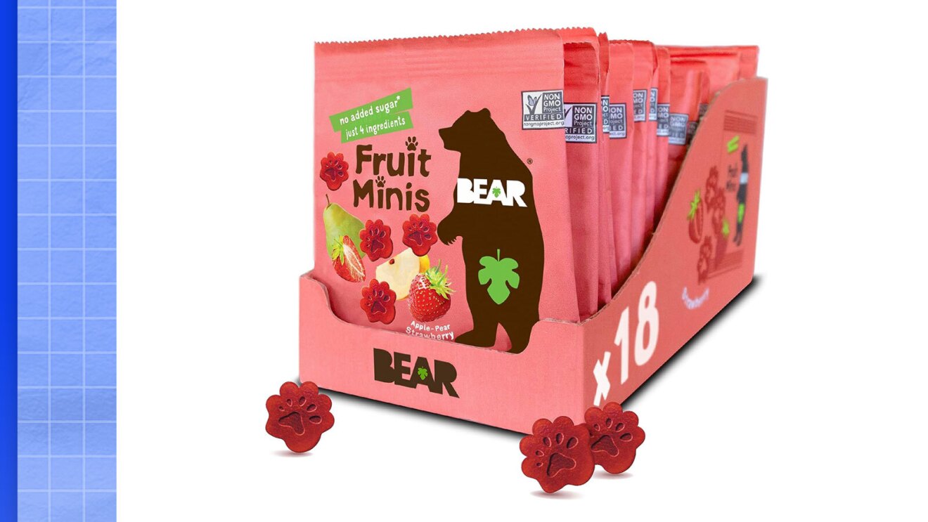 Image of pink packages of BEAR fruit minis.