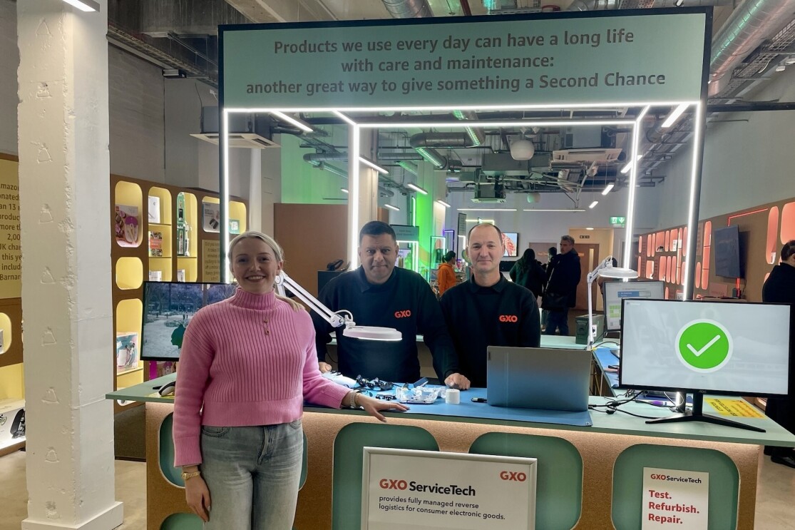 GXO repair men standing at the repair store at Amazon Second Chance store
