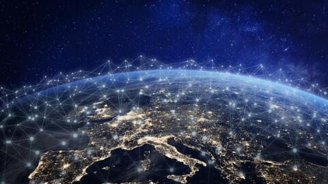 Telecommunication network above Europe viewed from space