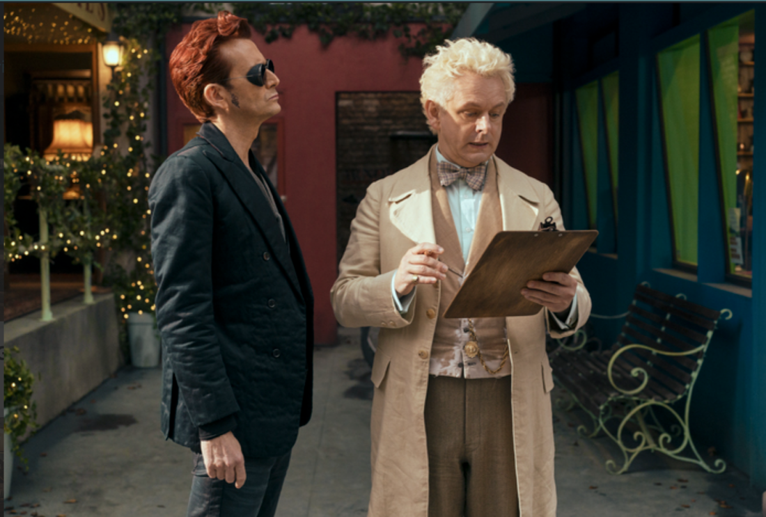 David Tennant as Crowley and Michael Sheen as Aziraphale in Good Omens