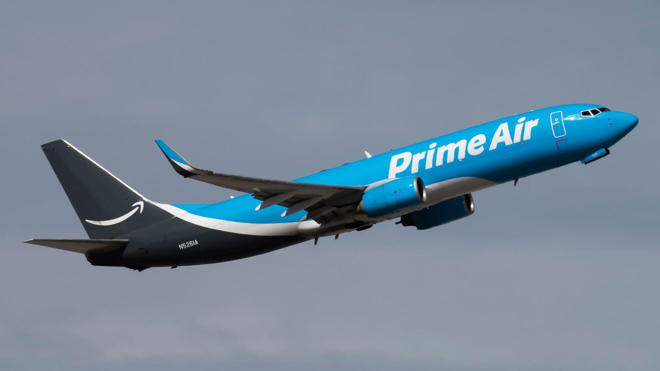 Amazon's cargo airline jet climbing after takeoff