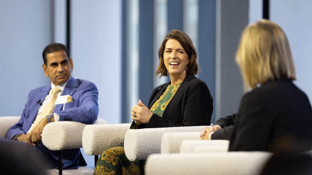 An image of executives speaking during Amazon's annual Climate Pledge Summit.