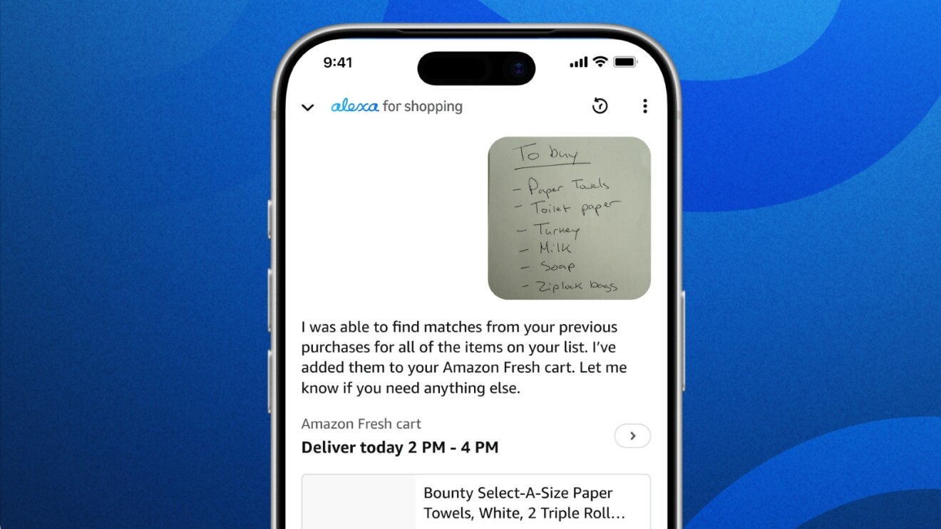 Alexa for Shopping app with shopping list recognition feature matching handwritten items to Amazon products