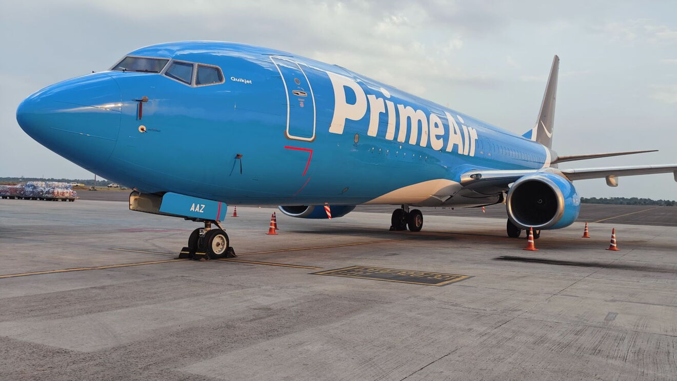 Blue Prime Air passenger jet parked on tarmac