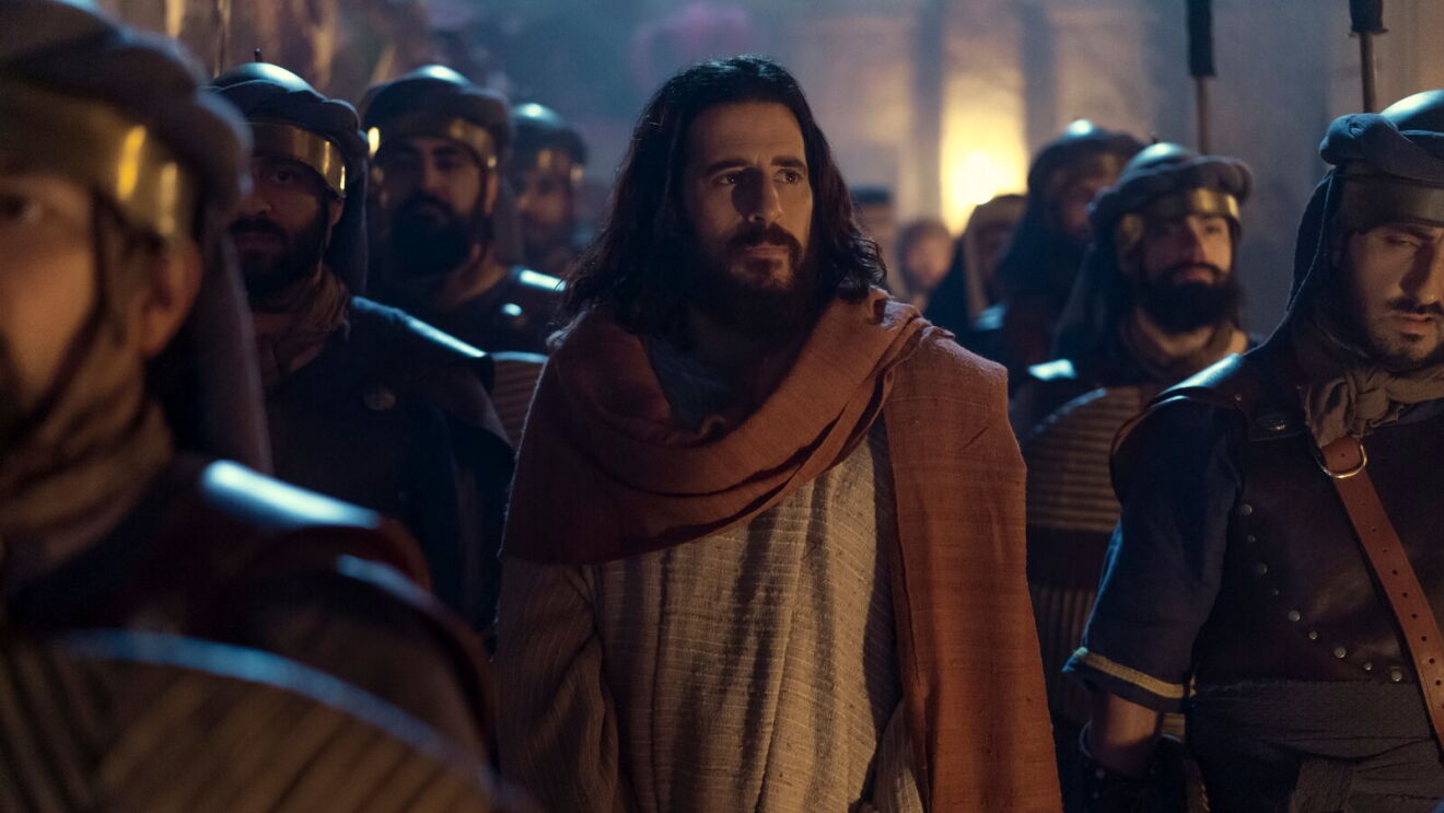 Promotional artwork for The Chosen depicting Jesus among soliders.