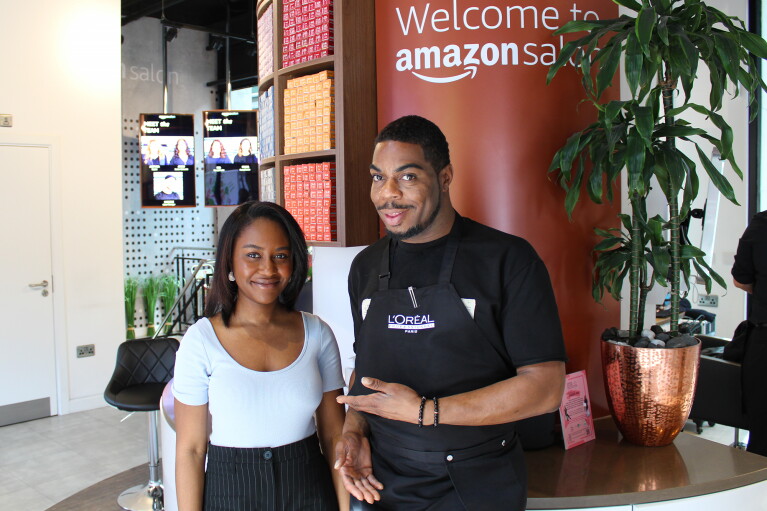 Korell and Melissa standing inside Amazon Salon