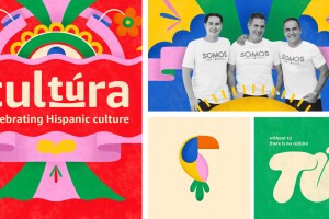 An illustrated image that reads  "Cultura, Celebrating Hispanic Culture" on the left, a black and white image of three men on the top right, and a text that reads "without tu there is no cultura" at the bottom right.  