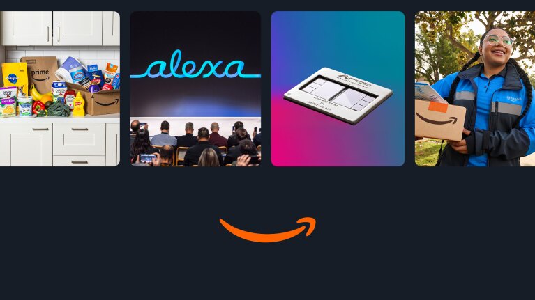 Amazon's diverse offerings: Prime groceries, Alexa+, AI chip, and smiling delivery driver