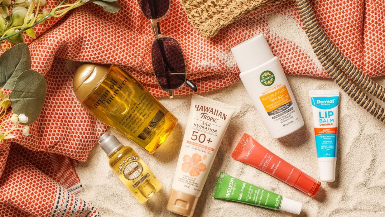 Flat lay hair and beauty products from the 2025 Amazon Beauty Advent Calendar