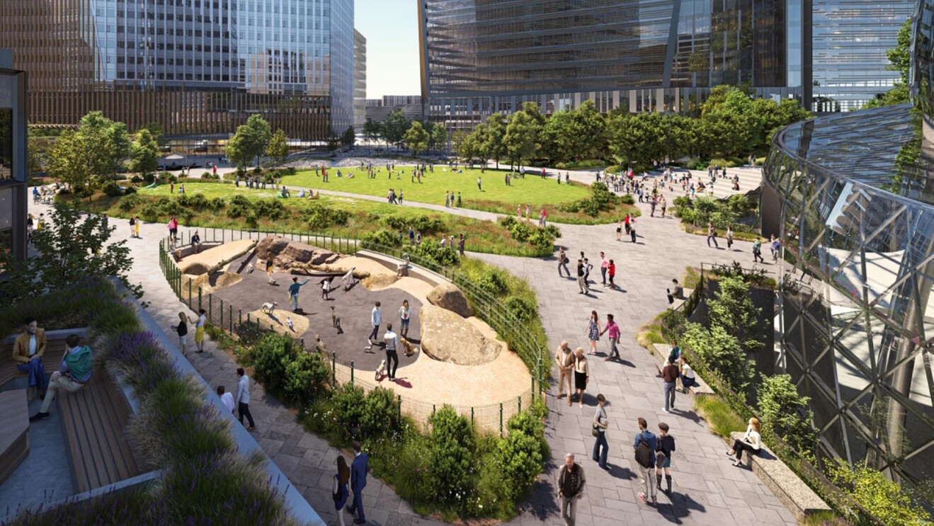 Renderings of Amazon's new, HQ2 building from the outside.