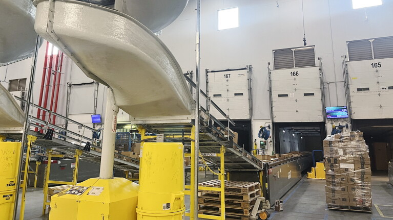 An image inside an Amazon fulfillment center in San Marcos, Texas