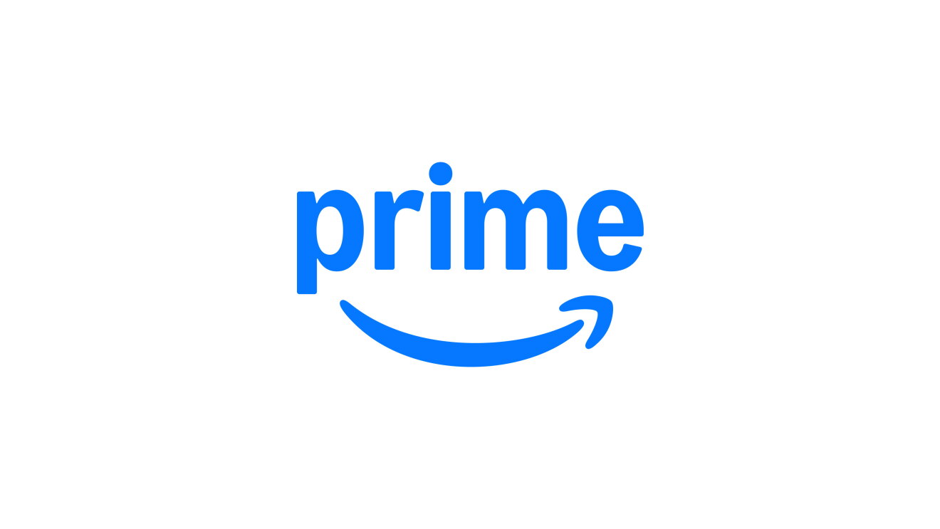 白い背景に、青でprimeの文字とその下にAmazonのスマイルのロゴ。