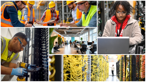 Collage de los centros de datos de AWS