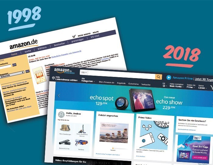 Die Amazon.de Website im Vergleich von 1998 und 2018