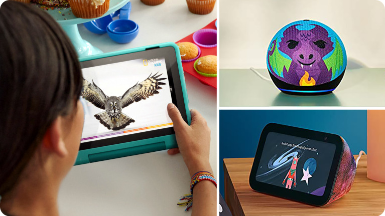 A collage of three Amazon Kids devices.