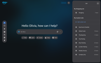 Alexa.com homepage featuring a shopping list view feature