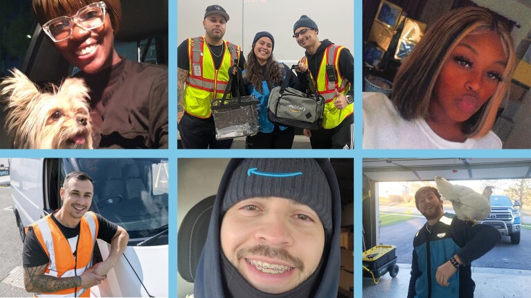 Six headshots of Amazon delivery drivers.